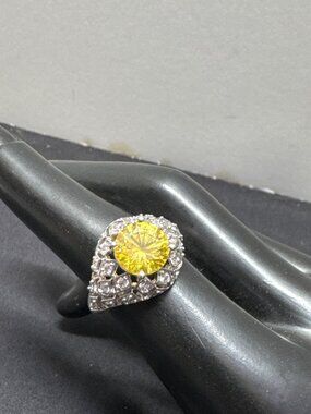 Yellow Cubic Zirconia & Diamond Accent Sterling Silver Ring Size 7 Elegant State